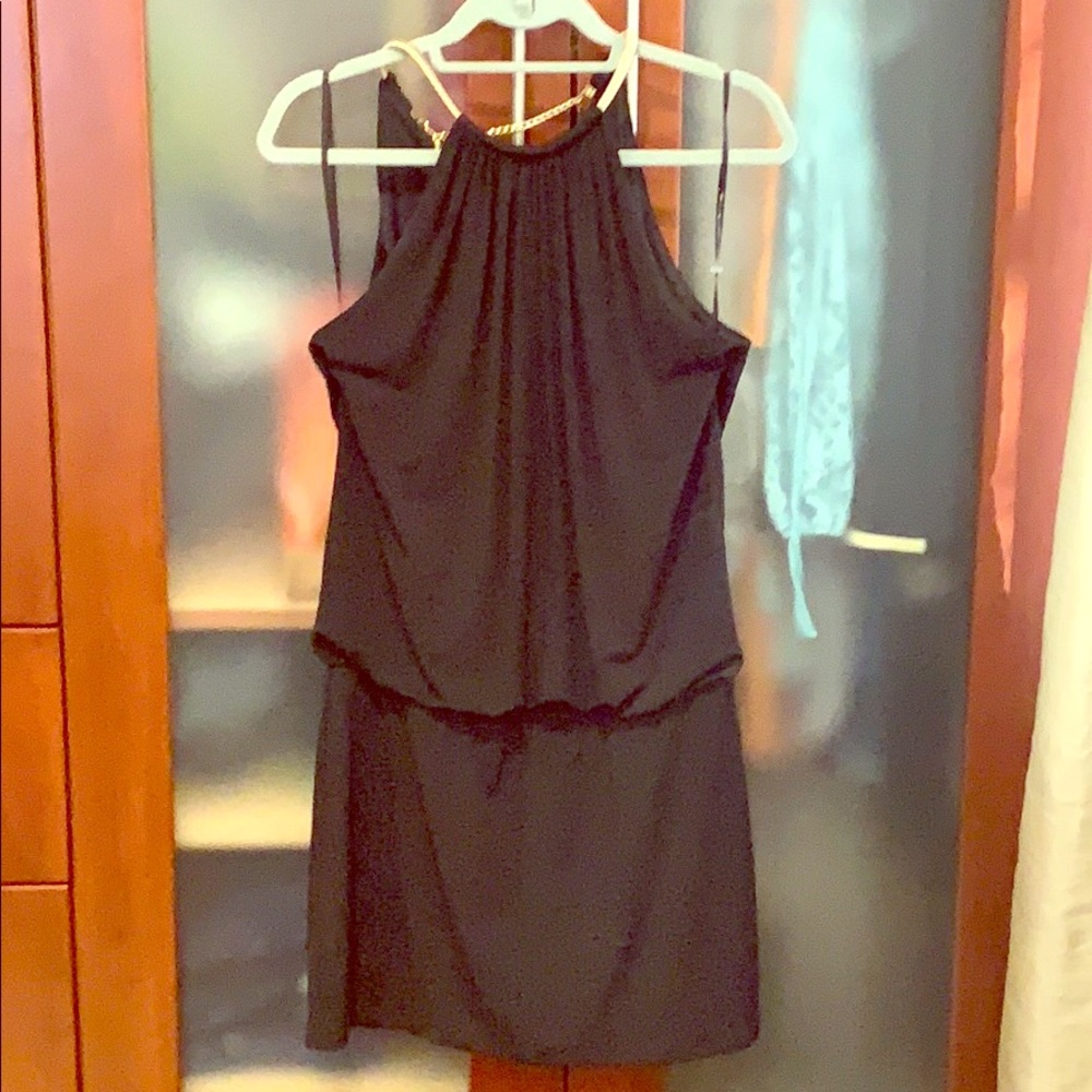 Black mini dress with gold accessories!